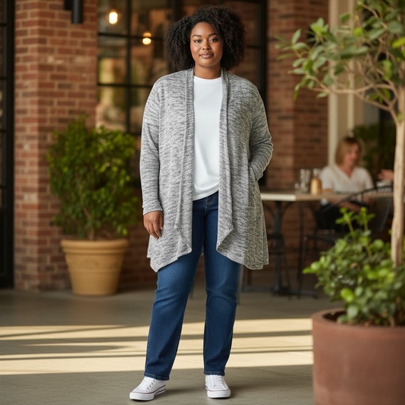 torrid Sweaters - Torrid Cardigan Sweater Grey, White & Gold Metallic Knit Women’s Plus 1